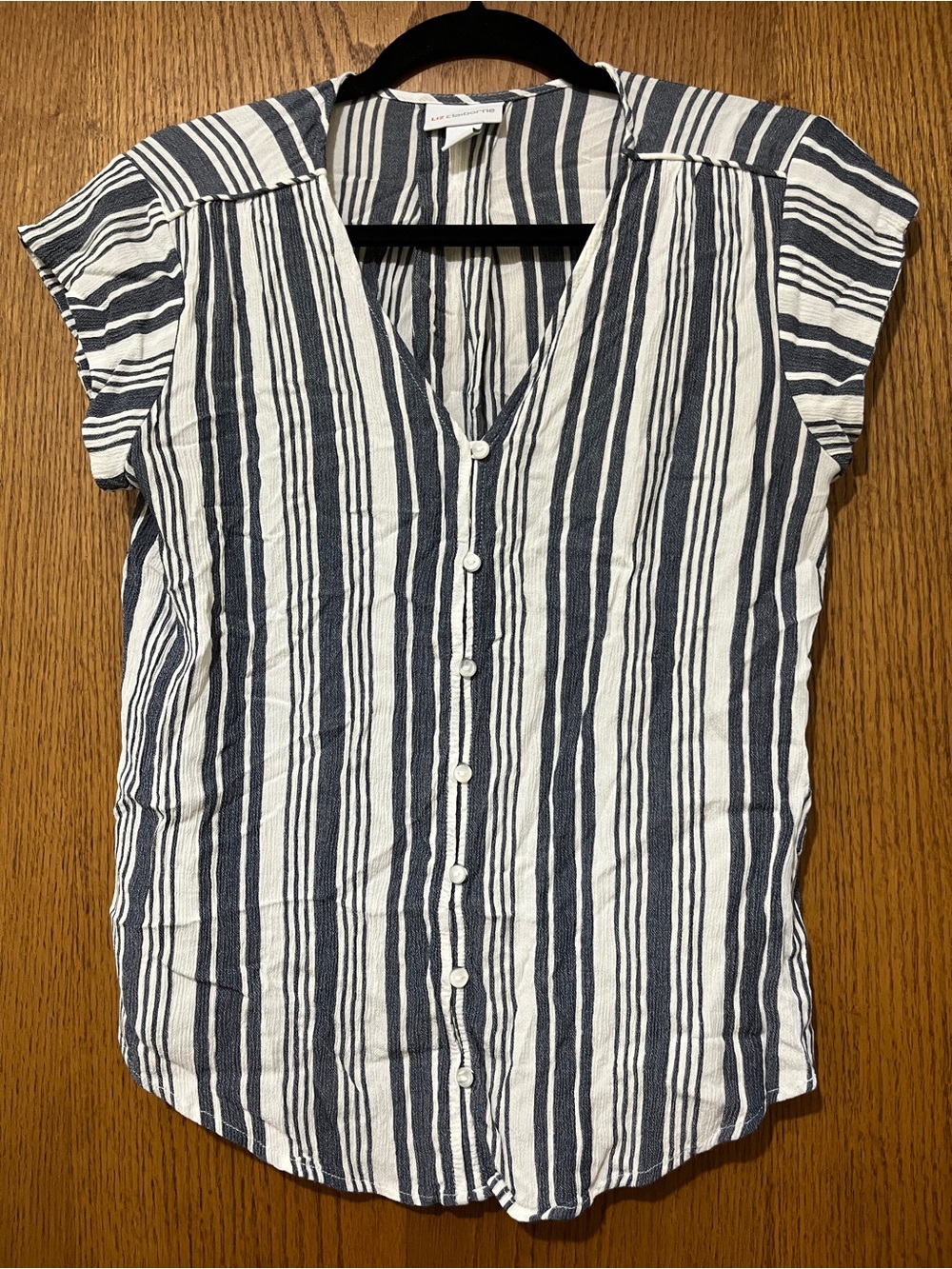 Liz Claiborne Navy & White Striped Button-Down Top